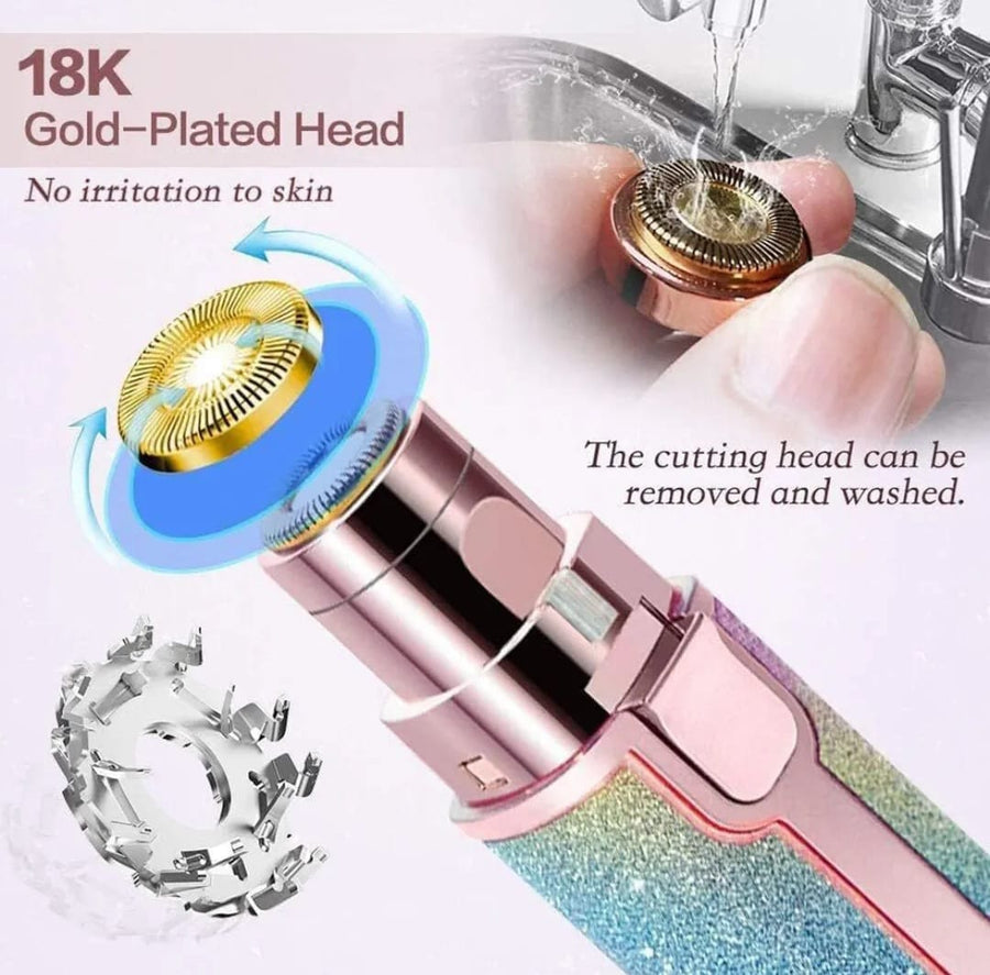 2-in-1 Rechargeable Ladies Hair Remover – Professional Eyebrow Trimmer & Facial Shaver with Built-in Light
