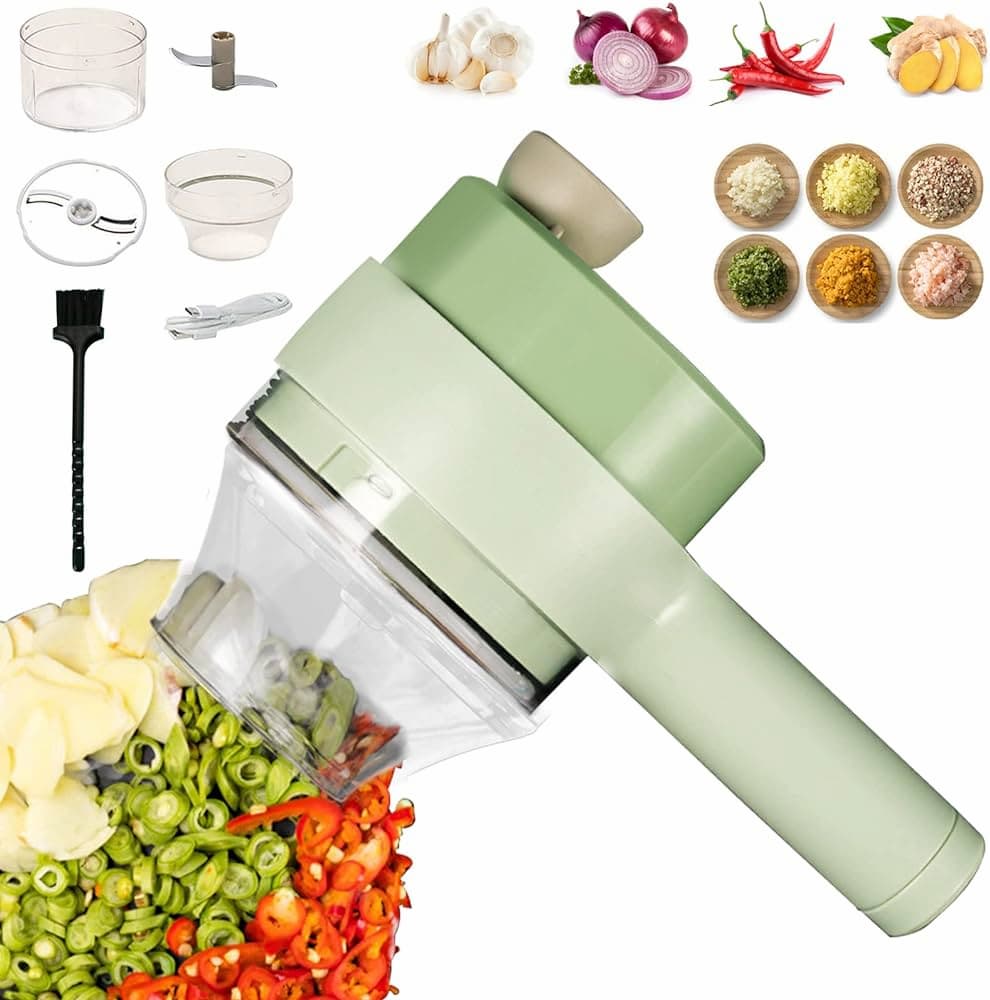 4-in-1 Handheld Electric Vegetable Cutter Set - Wireless Food Processor & Chopper