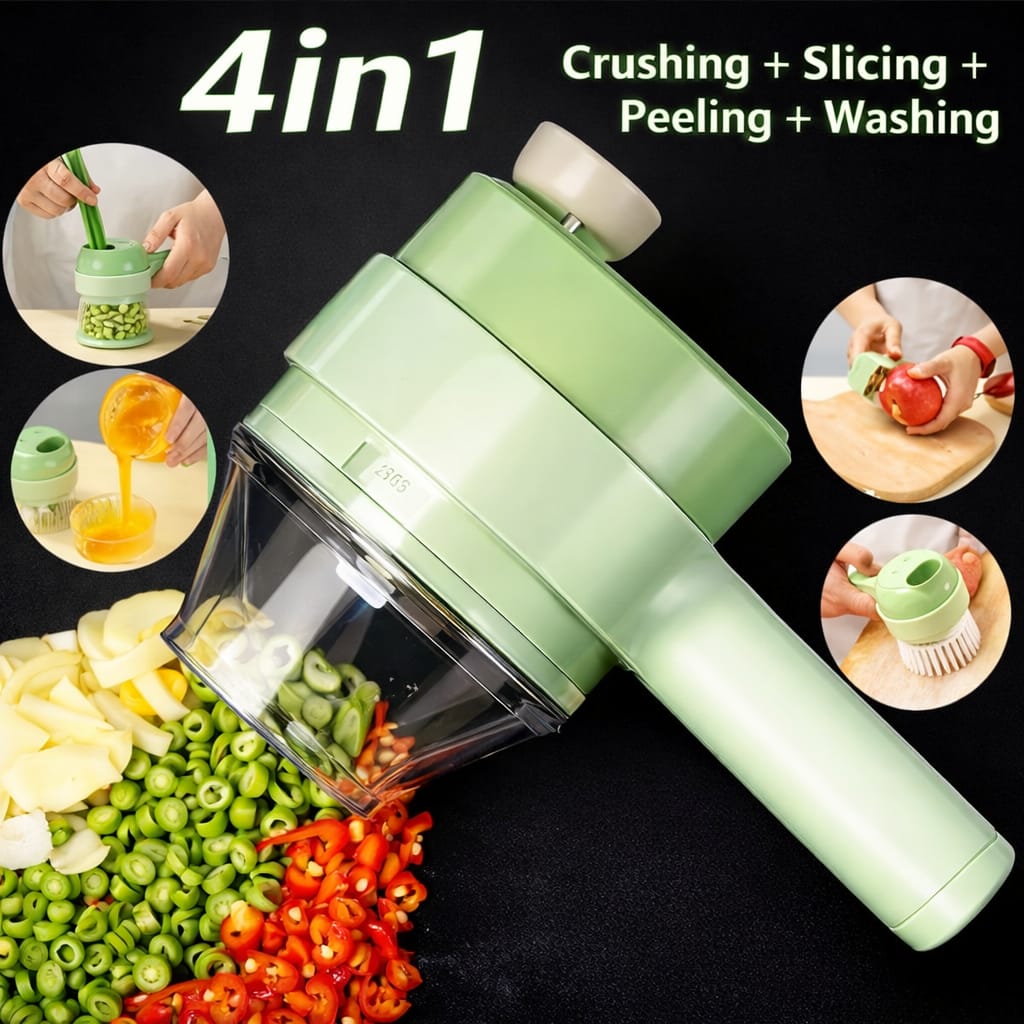 4-in-1 Handheld Electric Vegetable Cutter Set - Wireless Food Processor & Chopper