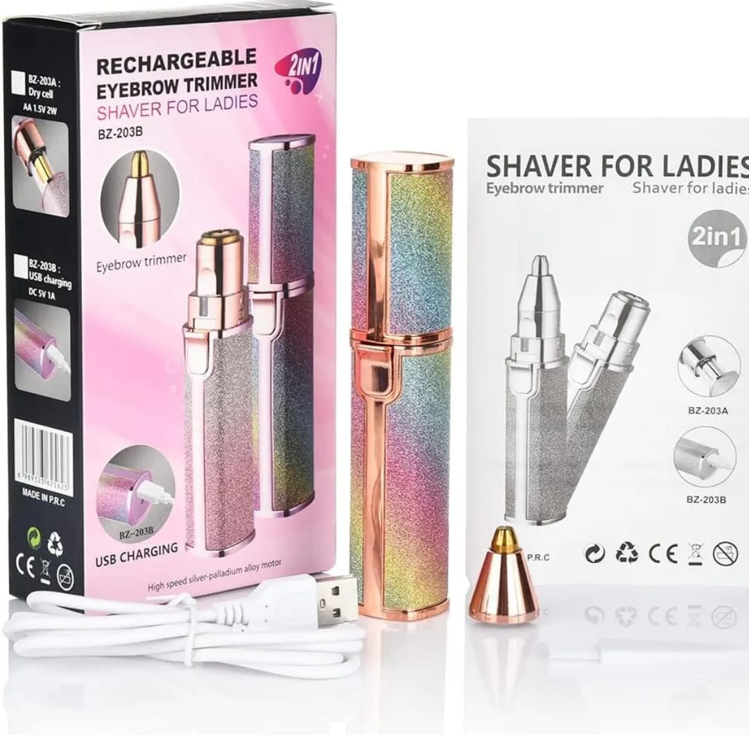 2-in-1 Rechargeable Ladies Hair Remover – Professional Eyebrow Trimmer & Facial Shaver with Built-in Light