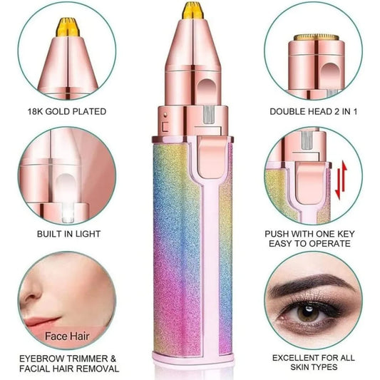 2-in-1 Rechargeable Ladies Hair Remover – Professional Eyebrow Trimmer & Facial Shaver with Built-in Light