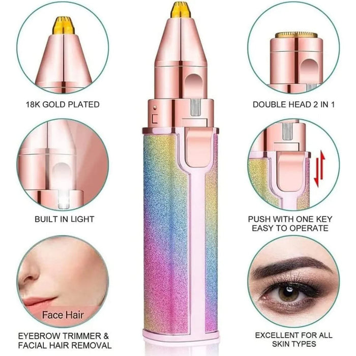 2-in-1 Rechargeable Ladies Hair Remover – Professional Eyebrow Trimmer & Facial Shaver with Built-in Light
