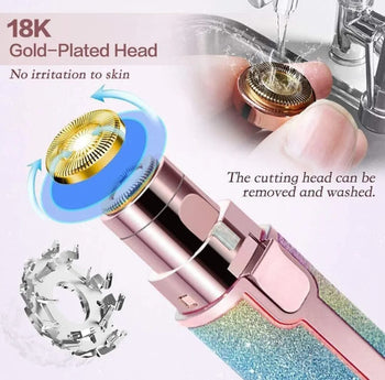 2-in-1 Rechargeable Ladies Hair Remover – Professional Eyebrow Trimmer & Facial Shaver with Built-in Light