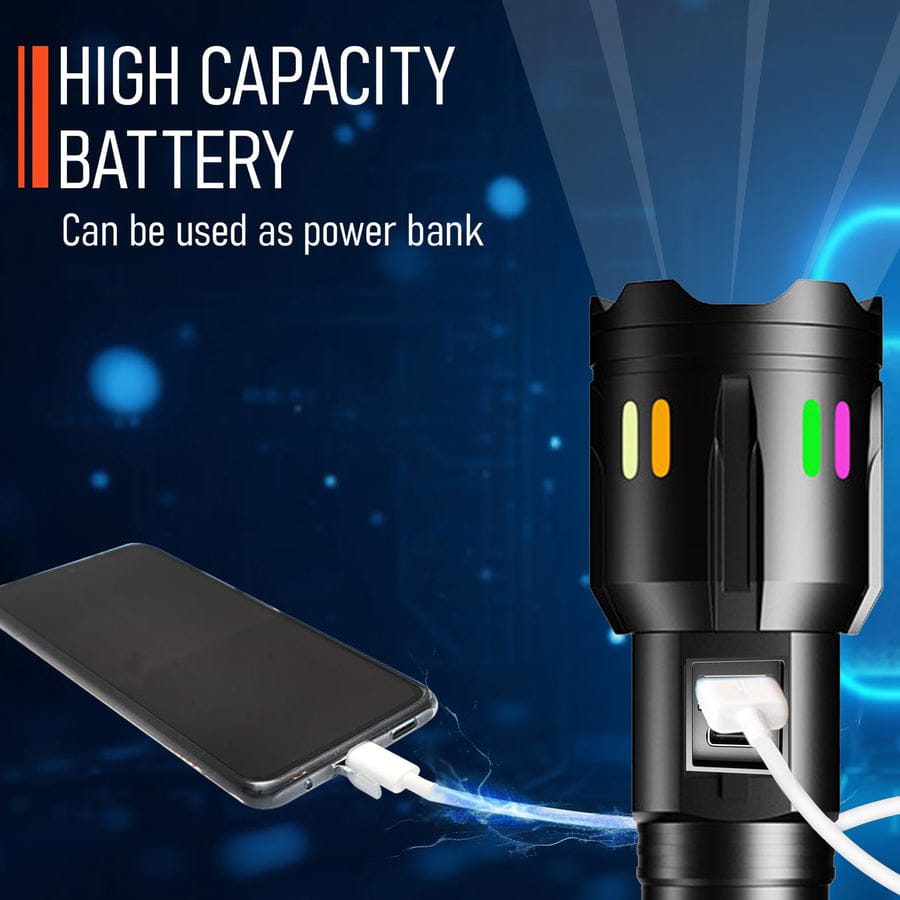 Rechargeable Multi-Functional LED Torch Light – High Power Emergency Flashlight with Power Bank & LCD Display