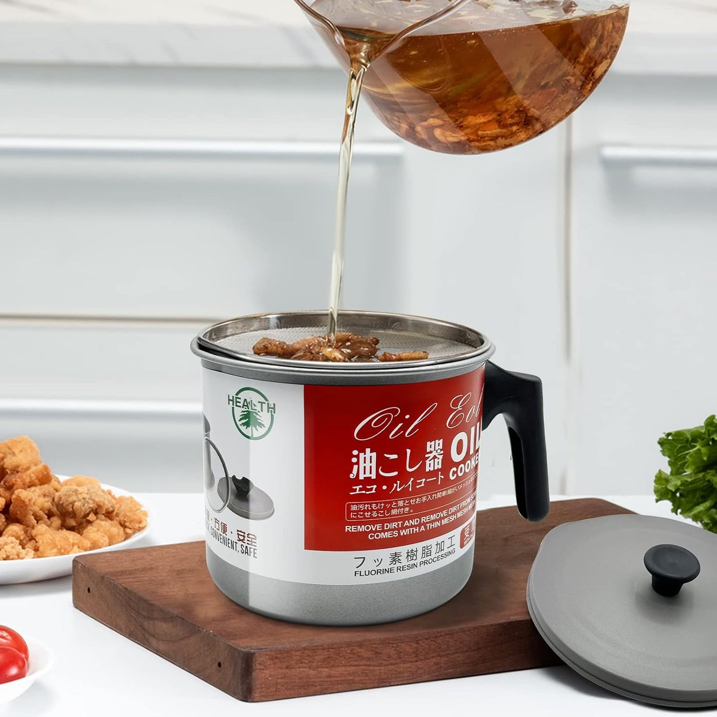 Premium Stainless Steel Oil Strainer Pot - 1.4L Grease Keeper with Fine Mesh Filter
