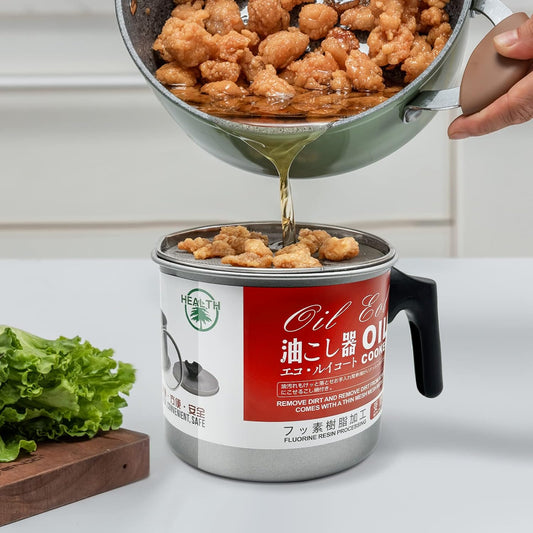 Premium Stainless Steel Oil Strainer Pot - 1.4L Grease Keeper with Fine Mesh Filter