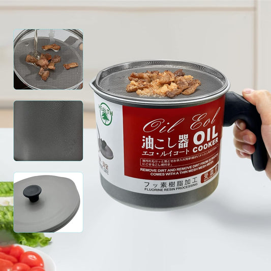 Premium Stainless Steel Oil Strainer Pot - 1.4L Grease Keeper with Fine Mesh Filter