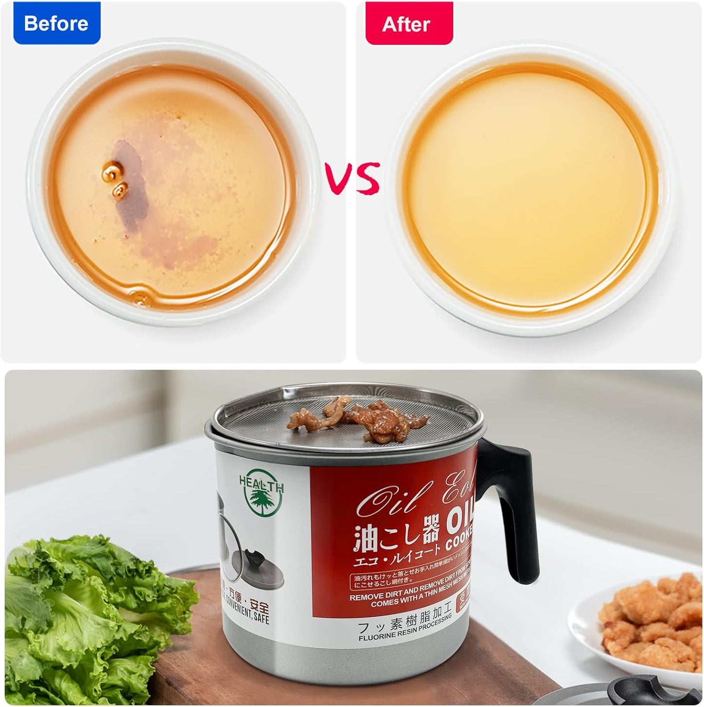 Premium Stainless Steel Oil Strainer Pot - 1.4L Grease Keeper with Fine Mesh Filter
