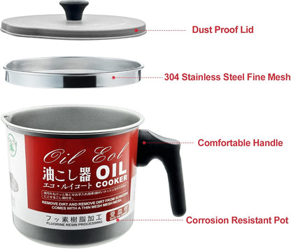 Premium Stainless Steel Oil Strainer Pot - 1.4L Grease Keeper with Fine Mesh Filter