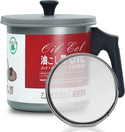 Premium Stainless Steel Oil Strainer Pot - 1.4L Grease Keeper with Fine Mesh Filter